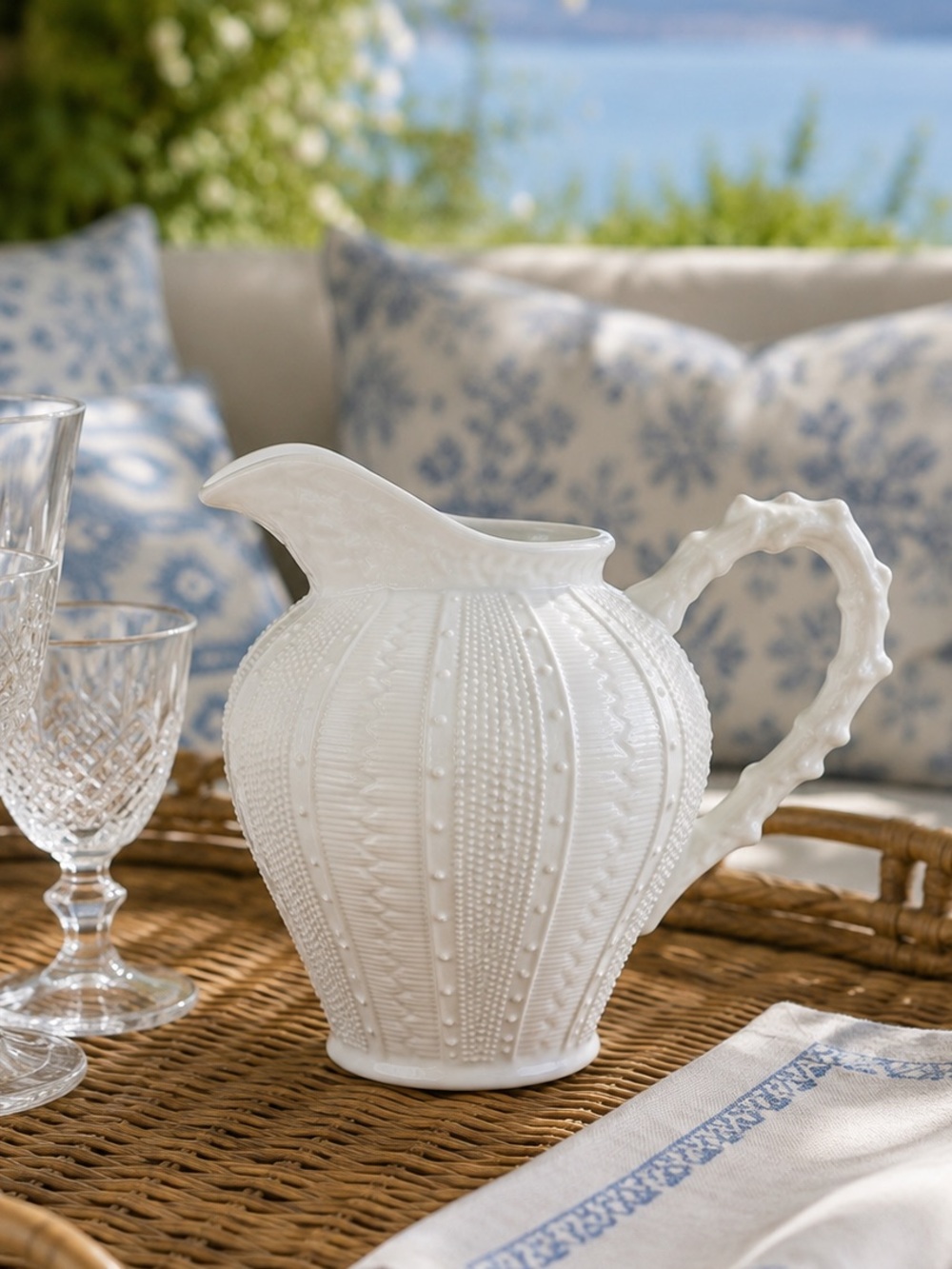 Paris Royal Sea Urchin Coral White Porcelain Short 5” Pitcher / Vase